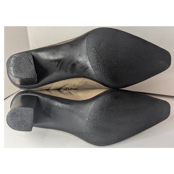 apostrophe Naomi women's beige fabric pointed toe ankle boot with a side zipper - Picture 6 of 8